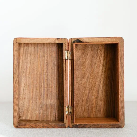 Vintage Hand Carved Wooden Jewelry Trinket Memorial Box Himalayan Jungle Wood - Picture 7 of 16